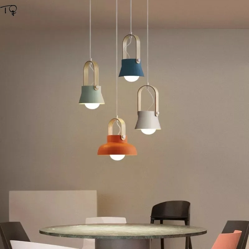  Nordic Simple Iron Wood LED Pendant Lights Bedroom Restaurant Hanging Lamp Loft Decor Indoor Kitche - 4000053489830