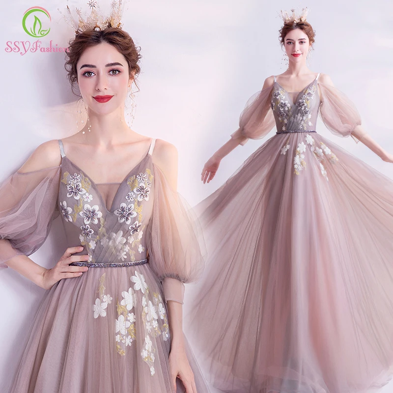 Женское банкетное платье до пола SSYFashion Элегантное Длинное Вечернее Платье с V