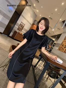 

summer sweet Quality temperament Korean women's short sleeve round neck A- line dress dress