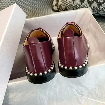 

MLJUESE 2020 women pumps cow leather autumn spring black color lace up string bead square heel low heels party dress size 42