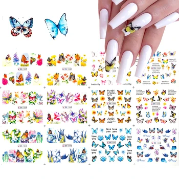 

12pcs Nail Stickers Butterfly Flower Lavender Design Nail Art Water Transfer Decals Flowers Tattoos Sliders Manicure MYBN1537