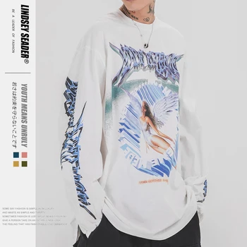 

Lindsey Seader Hip Hop Printed Flying Angle Long Sleeve T-Shirts Mens 2020 Casual Tops Tee Fashion Streetwear Tshirt High Street