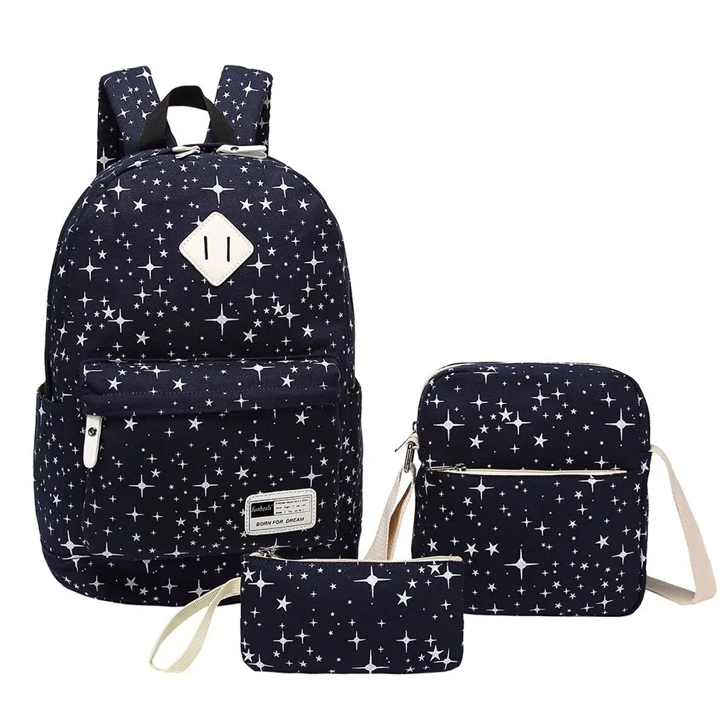Dark Blue MAIOUMY, женский рюкзак, 3 шт., для женщин, девушек, холст, для ноутбука, звезда, сумка, рюкзак на плечо, кошелек, сумки, большая вместительность - Цвет: Dark Blue