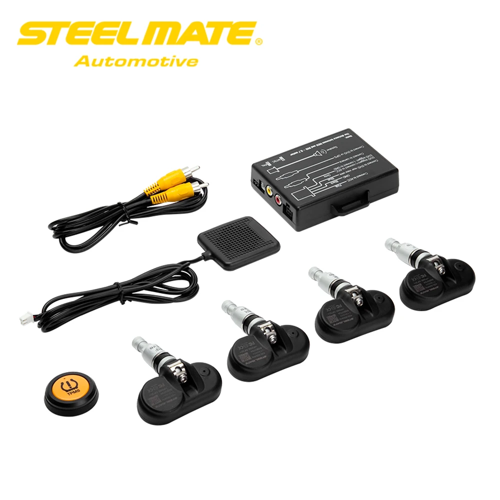 

Steelmate TP-05 Tire Pressure Monitoring System TPMS for in-dash A/V Monitor with Remote Button 4 Professional Internal Sensors