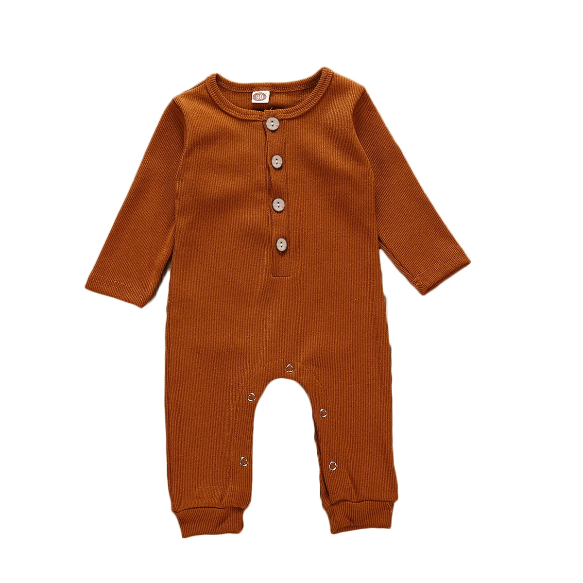 Бутик детский однотонный комбинезон для новорожденного, для малыша, для маленьких мальчиков и девочек, с длинными рукавами, однобортный комбинезон, осенняя одежда для малышей 0-24 месяцев - Цвет: Коричневый