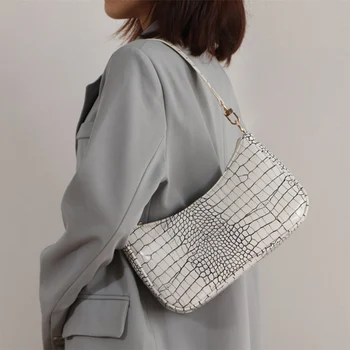 

Retro Crocodile Baguette Shape Bags Fashion Brand Designer Women Handbags Ladies Totes Female Shoulder Messenger Bag Armpit Bags