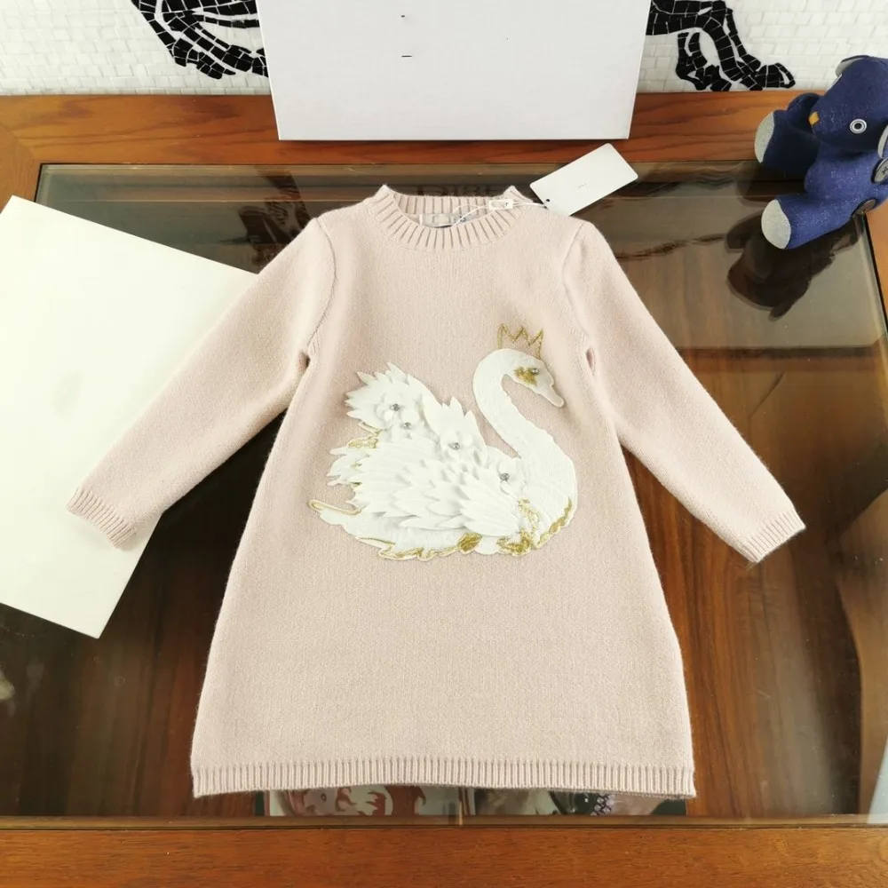 Роскошное Брендовое дизайнерское платье с вышивкой лебедя для девочек, милое детское праздничное платье для девочек, детские платья на осень и зиму