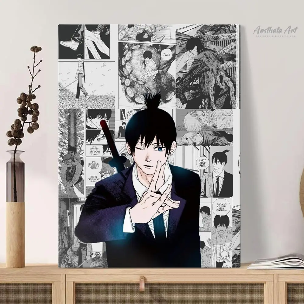 Anime Motosserra Homem Rolagem De Lona, Makima Power Denji Aki Mitaka Asa,  Pendurado Na Parede Pintura, Manga Posters, Decoração