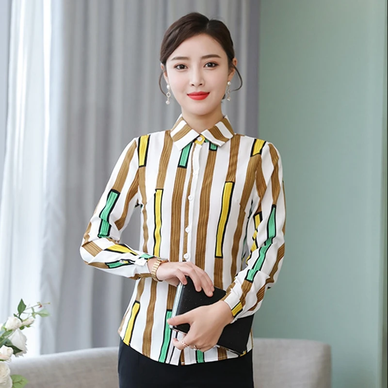

Korean Fashion Clothing For Womens Shirts Long Sleeve Turn Down Collar Print Casual Tops Female Slim Fit Blouse Soft Comfortable
