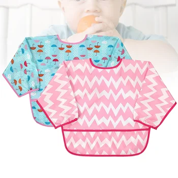 

2pcs Baby Waterproof Long Sleeve Aprons Children Breathable Eating Aprons Baby Food Clothes (Random Color, Random Pattern, Size