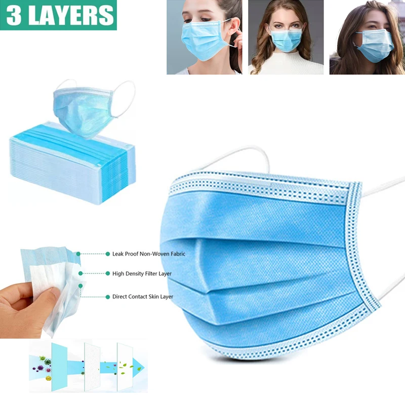 

50 Pcs 3Layer N95 Level Non-woven Anti Flu Dust Pollution Mask Thickened Face Filter Mask Disposable Dust Mask PK FFP2 FFP3 Mask