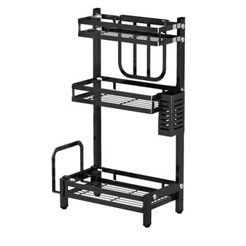 

3 Tiers Stainless Steel Kitchen Spice Rack Organizer Spice Jars Bottle Stand Holder Bathroom Shelf Space Saving Organizer -Black