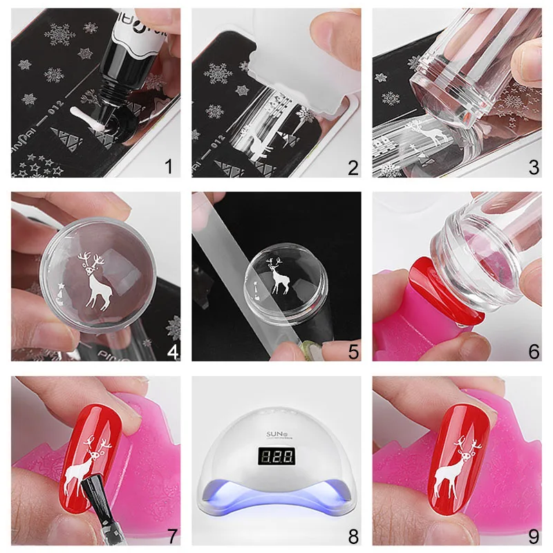 Большие прозрачные силиконовые ногтей Stamper Kit со скребком для штамповки пластин шаблон для переноса изображений маникюрные инструменты