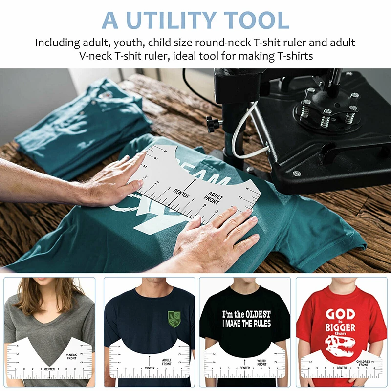 9Pcs Summer T-Shirt Alignment Ruler Centering Printing Alignment Making Center Design Round Neck T-Shirt Tools for Adult Youth