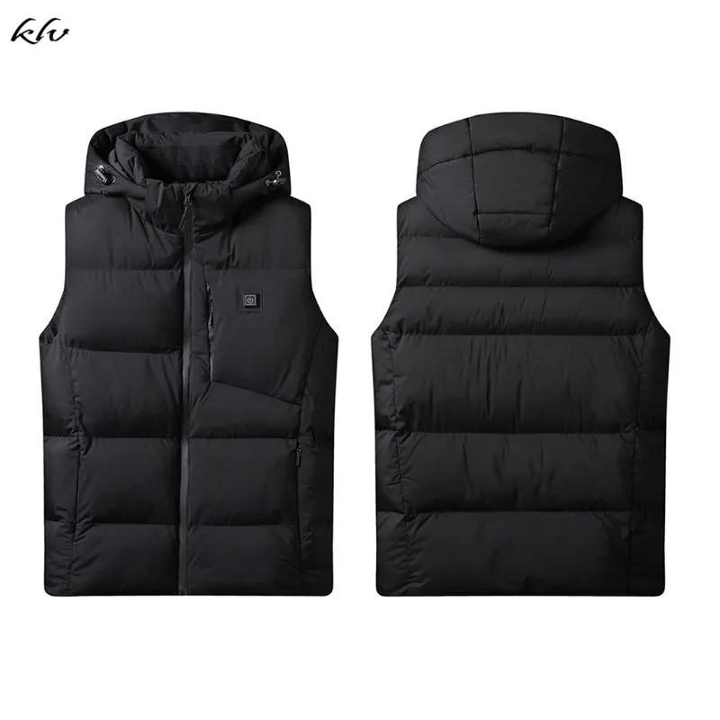 

Mens Plush Size Winter Heated Vest USB Smart Electric Heating Warm Waistcoat Thermal Temperature Control Hooded Jacket