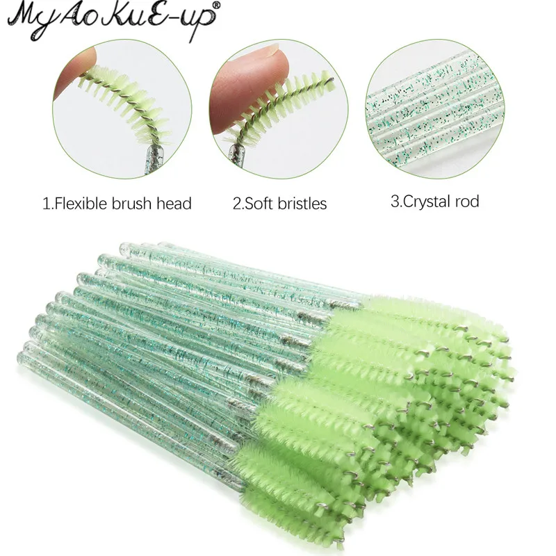 New Crystal Eyelashes 150 Pcs Diamond Handle Brush Mascara Wands Applicator Cosmetic Brush Disposable Make Up Brushes Tools