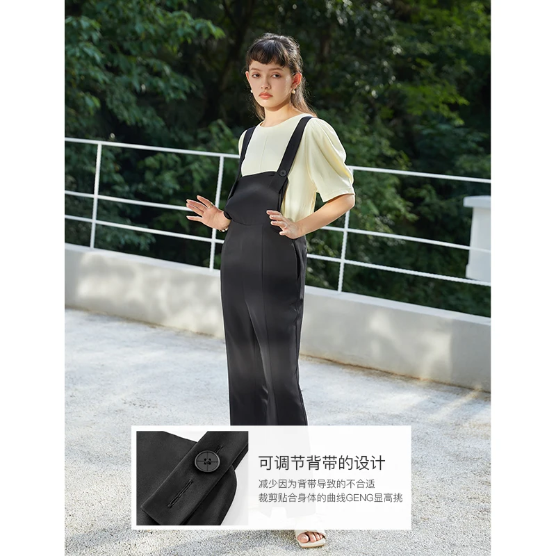 ZIQIAO Japanese Petite Size Summer 2021 Black Slightly Split Overalls Casual Pants Trousers Twill Fabric Women Clothing