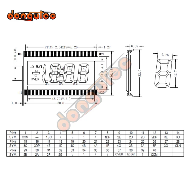40PIN TN Positive 3-1/2 Digits Segment LCD Panel 5V Without Backlight