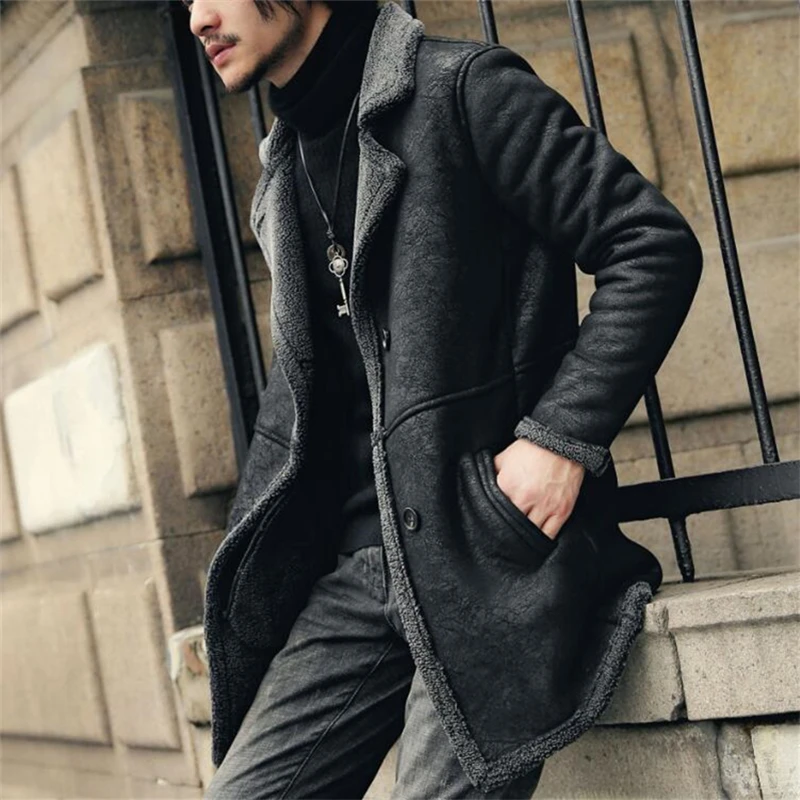 Новинка, мужская куртка из искусственной замши, зимняя куртка с подкладкой из овечьей шерсти, мужская кожаная куртка с подкладкой из натуральной шерсти