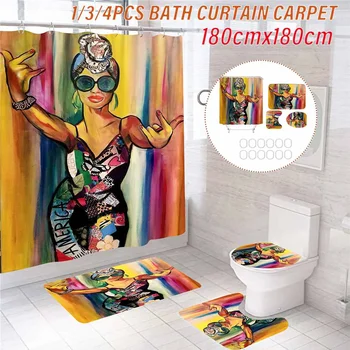 

180x180cm Bathroom Set Waterproof Shower Curtain Non-slip Mats Bath Carpets Toilet Seat Cover Lid Floor Mat Bathroom Decor
