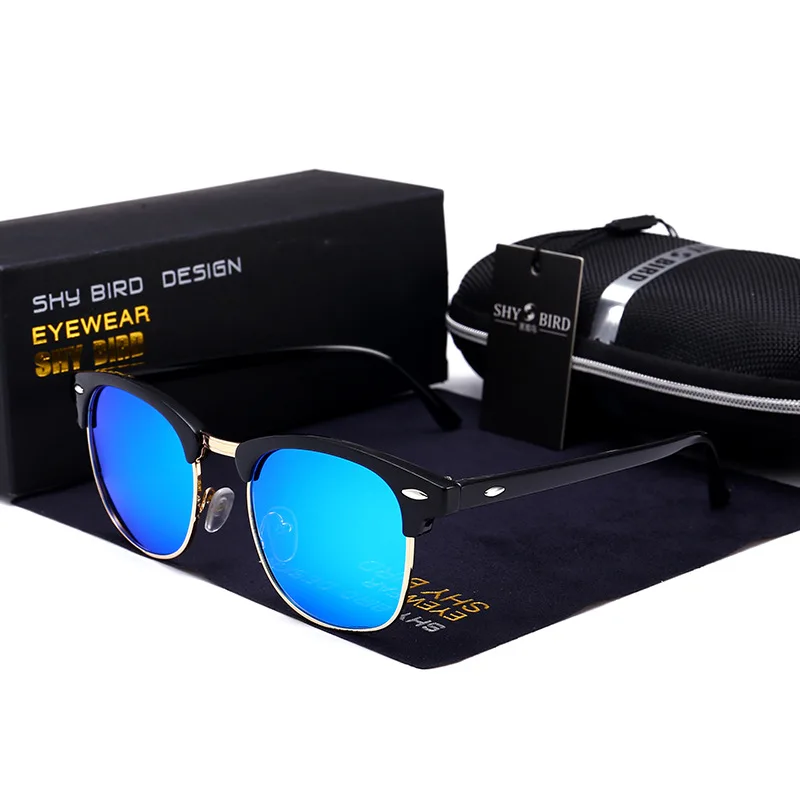 BLACK AND BLUE SHY BIRD 19 классические солнцезащитные очки R3016 Ретро Модные женские/мужские роскошные солнцезащитные очки для вождения брендовые дизайнерские поляризованные очки UV400 - Цвет линз: BLACK AND BLUE