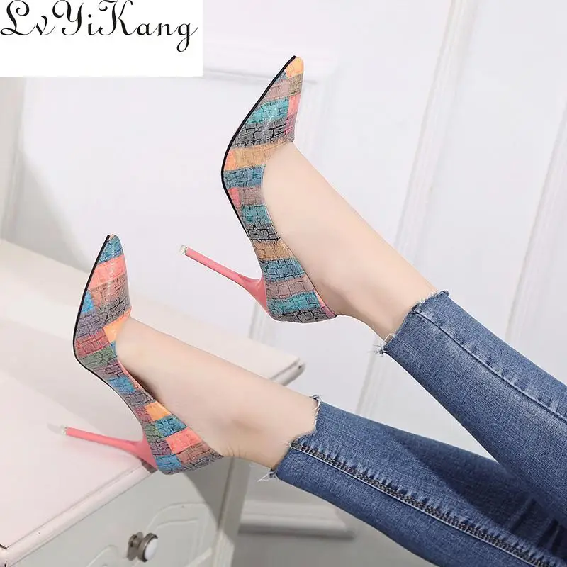 

Plus Size 34-42 2019 Spell Color Women Pump High Heels Single Shoes Female Summer Patent Leather Wedding Party Woman Gladiator