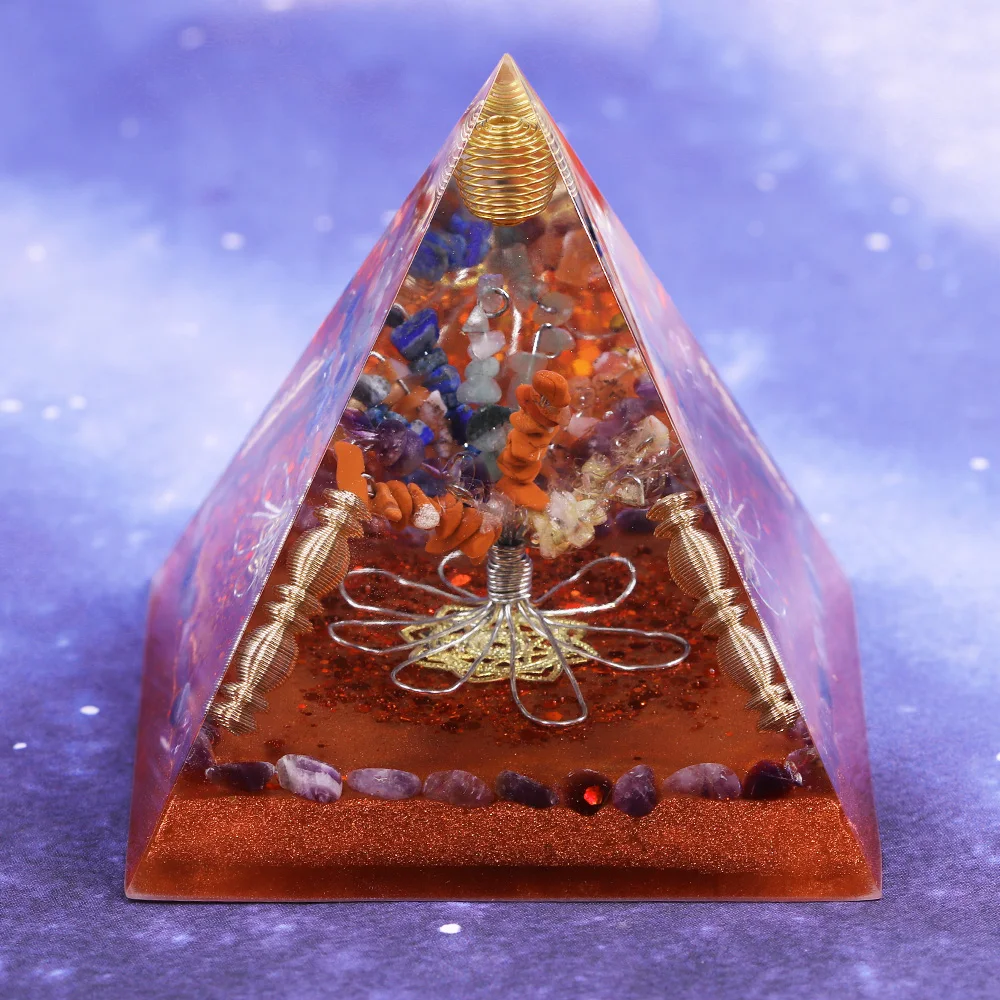 Multi Stone Stone 4 Point Energy Generator Pyramid 7 Chakra Crystal Spiritual