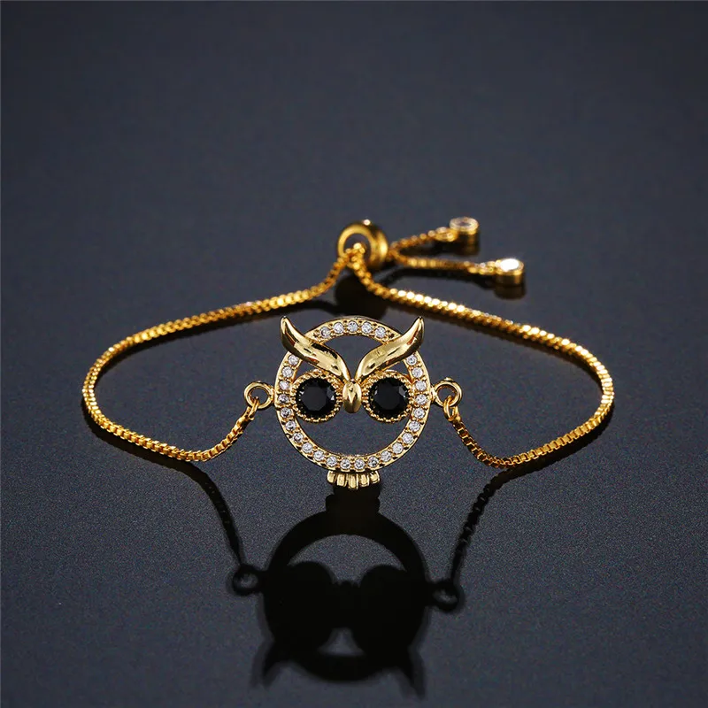 NEWBUY Trendy Blue Color Rope Life Tree Bracelet Cubic Zirconia Inlay Gold Color Owl Charm Bracelets For Women Girl Dropship - Окраска металла: NBSL167