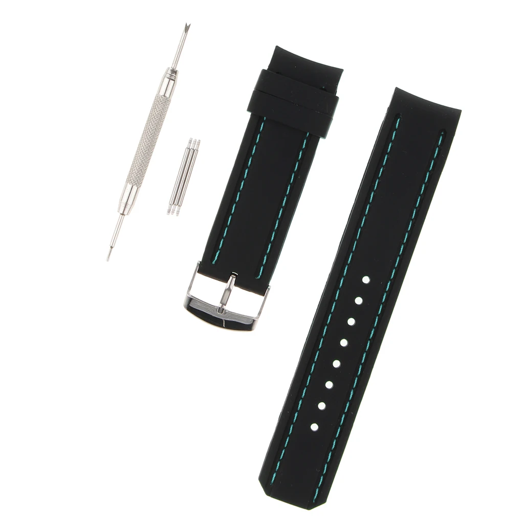 22mm Curved End Watch Strap Band Silicone Steel Buckle Rubber Wristwatch