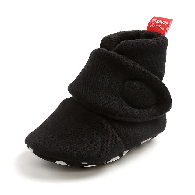 Newborn Baby Socks Shoes Boy Girl Star Toddler First Walkers Booties Cotton Comfort Soft Anti-slip Warm Infant Crib Shoes Black - New