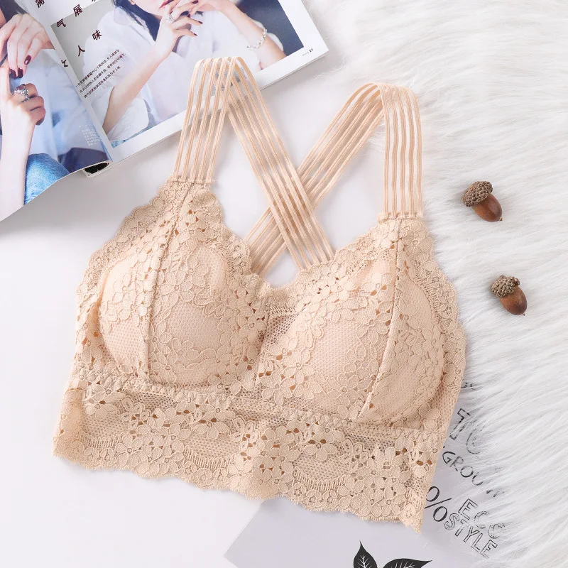 

Lace Strap Bra Tops Cross Beauty Back Tank Tops Woman Lingerie Cropped Camis Top Wireless Underwear