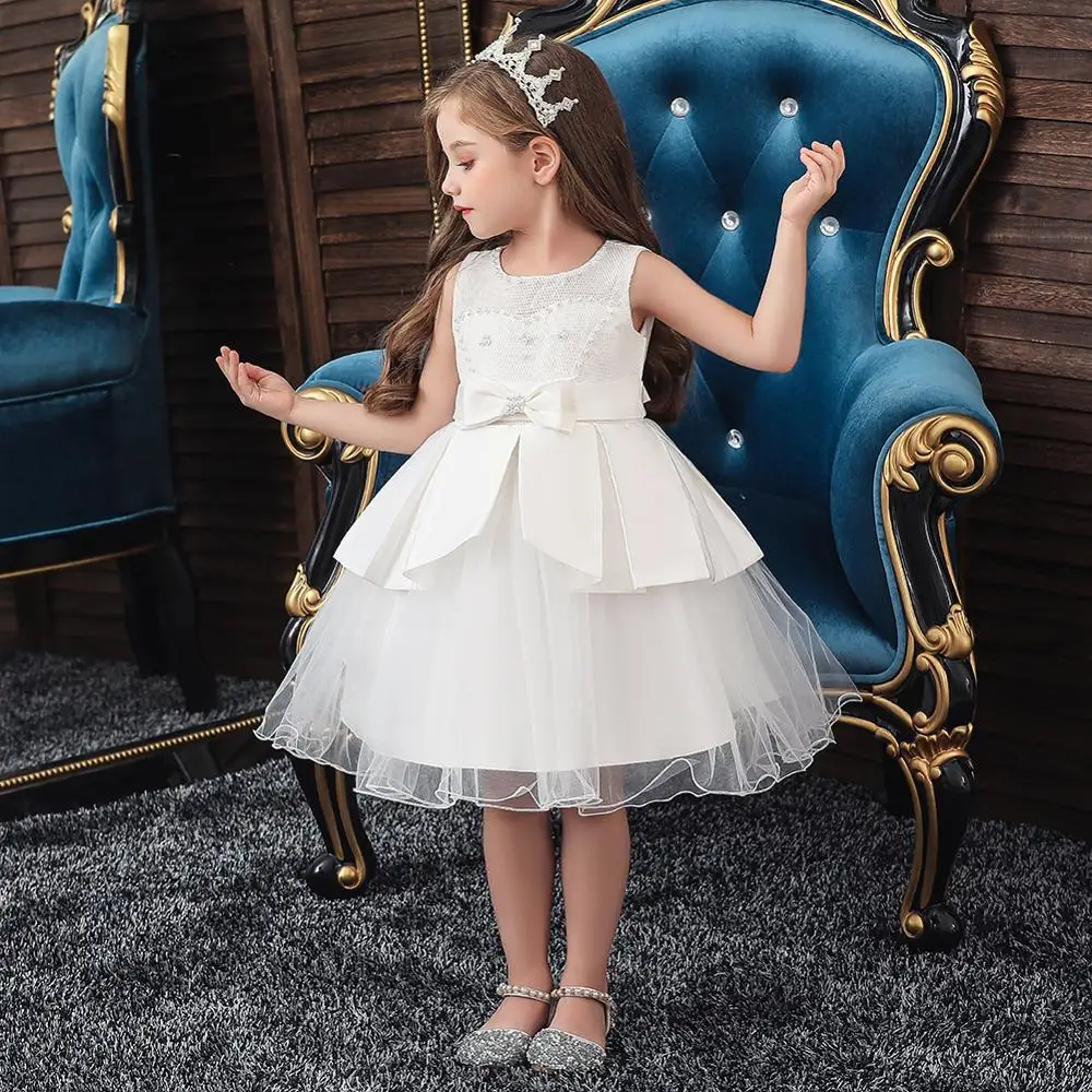 2020 New Summer Princess Dresses For Girls Tutu Lace Bow Baby Flower Kid Wedding Party Evening Vestidos Green Yellow Pink 2-5-10 | Детская