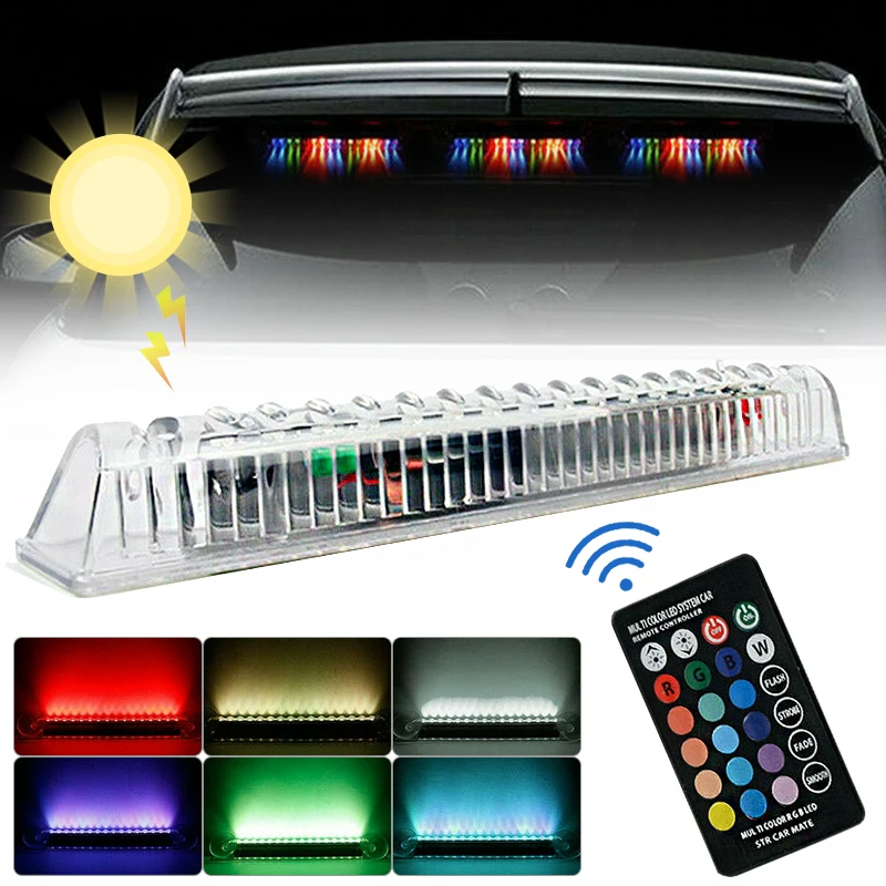 

16 Color Car RGB LED Solar Remote Alarm Warning Strobe Flash Light Anti-theft Security 12V+Remote Control