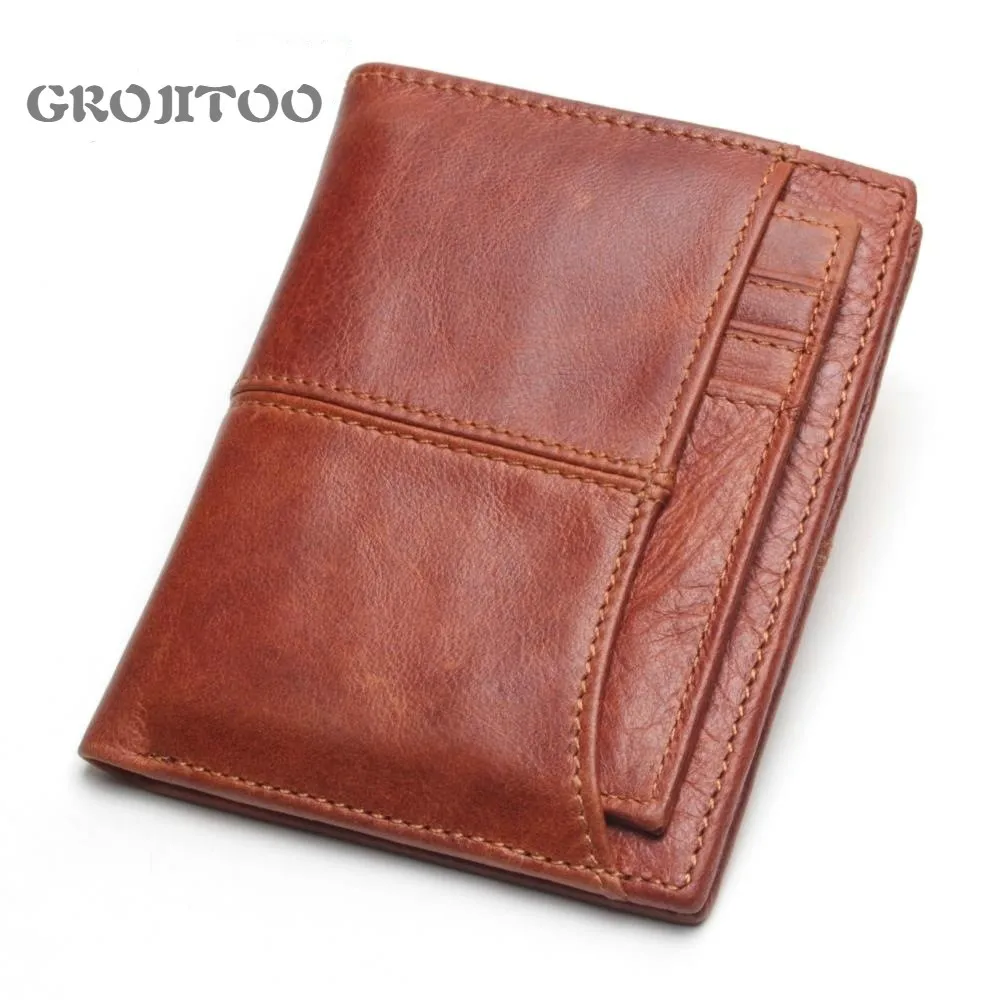 

GROJITOO New Hot sale wax cowhide men's and women's wallet Multi-functional Cards Pocket purse Bifold Short Wallet