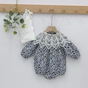 

2PC Baby Girl's Detachable Lace Collar Crawling Clothes Baby's Korean-Style Floral Onesie Romper Three-Piece Set
