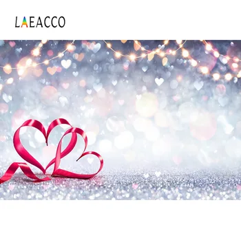 

Laeacco Shiny Polka Dots Light Bokeh Love Heart Ribbon Valentine's Day Photo Backdrops Photo Backgrounds Photocall Photo Studio