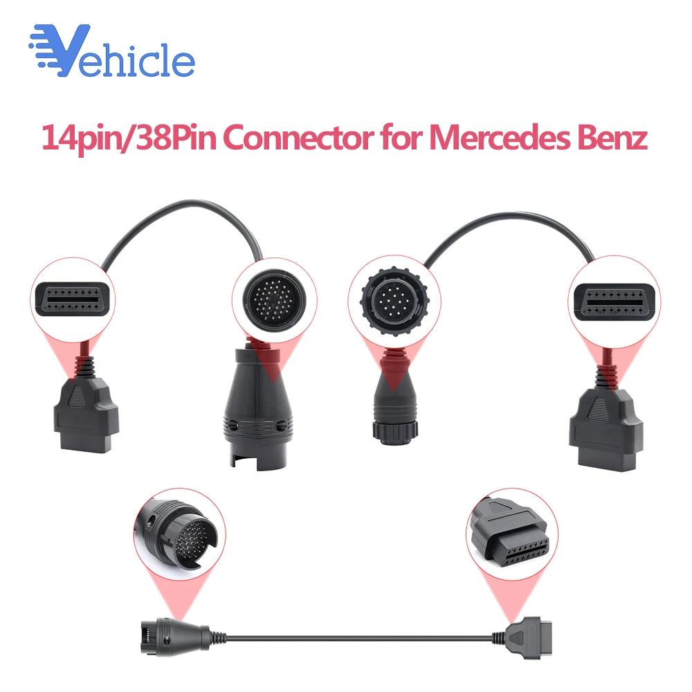OBD2 14 Pin 38 Pin кабель-удлинитель Разъем сканера OBD Автомобильный диагностический инструмент для Benz OBD 14 Pin 38 Pin для OBD2 16 Pin для MB