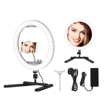 

13" Selfie Desktop LED Ring Light 30W Fill Light 3200K-5600K+Mirror Table Bracket Lighting Kit for iPhone Vlog Live Video Makeup