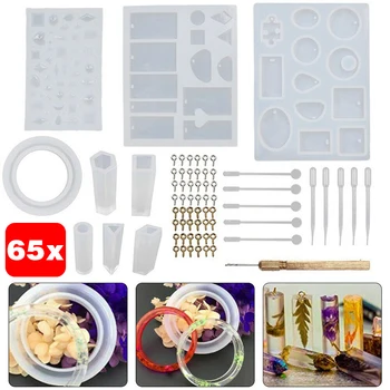 

65pcs/set Silicone Mold Flowers Mold Jewelry Pendant Mold Resin Necklace Set Clay Resin Casting Molds For Jewelry DIY Making