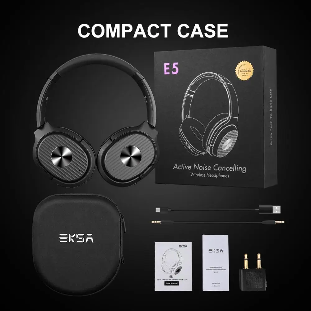 EKSA E5 Active Noise Cancelling Bluetooth Headphones Over Ear Wireless Bluetooth 5 0 Headset With Mic Type C Fast Charging AAC