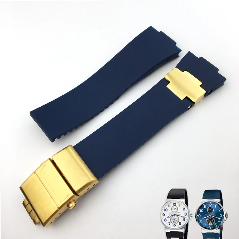 22 мм 25 мм высококачественные резиновые силиконовые часы ремешок два стиля дизайна складные пряжки ремешок подходит для часов Ulysse Nardin - Цвет ремешка: blue gold