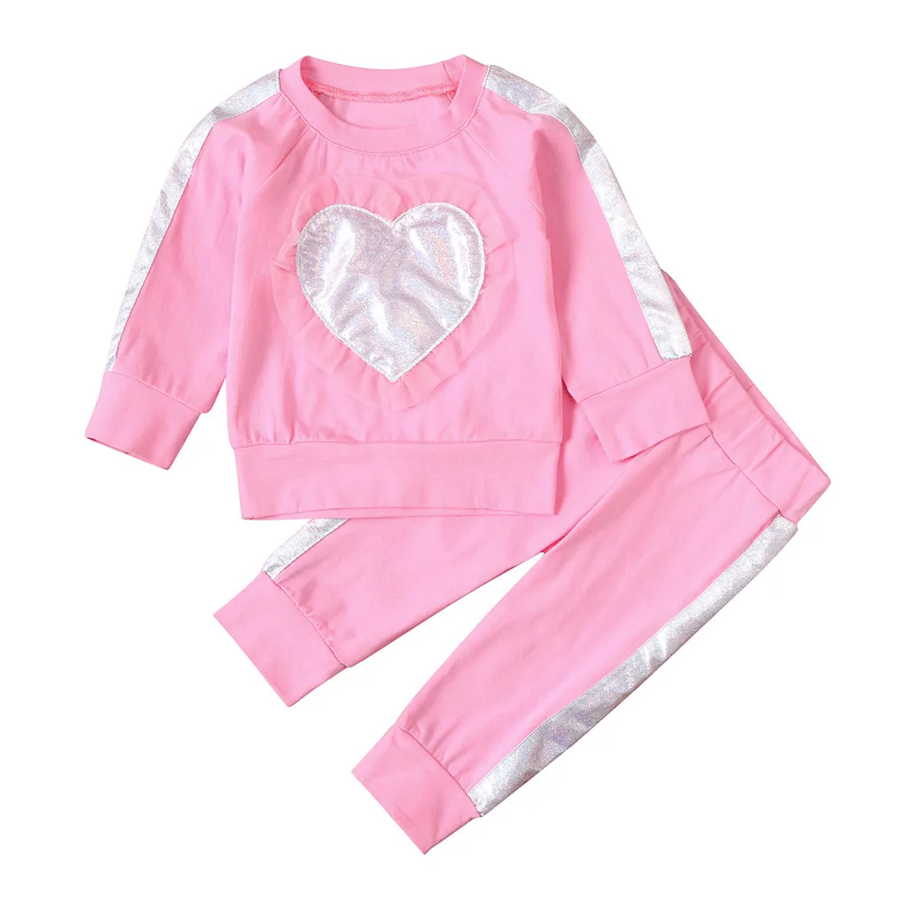 Pink Комплект из 2 предметов для новорожденных девочек; свитер с рюшами и сердечками; топы и штаны; одежда для малышей; vetement enfant fille; ; W1216 - Цвет: Pink