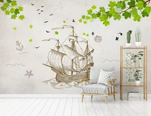 Custom background wall hand-painted line sailing leaf bedroom living room background wall mural wallpaper mural 3d wall for