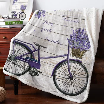 

Pastoral Style Lavender Bicycle Throw Blanket Bedspread Coverlet Soft Warm Fleece Blanket Christmas Decor Blankets for Beds