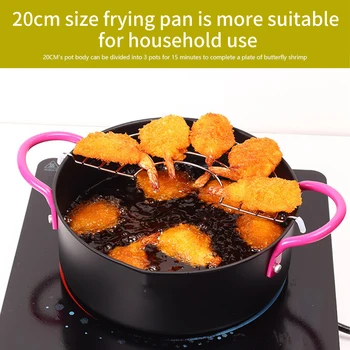 

20cm Multifunctional Deep Fry Pan Handle Mini Easy Pour Portable Universal Japanese Tempura Cookware Kitchen Home Non Stick