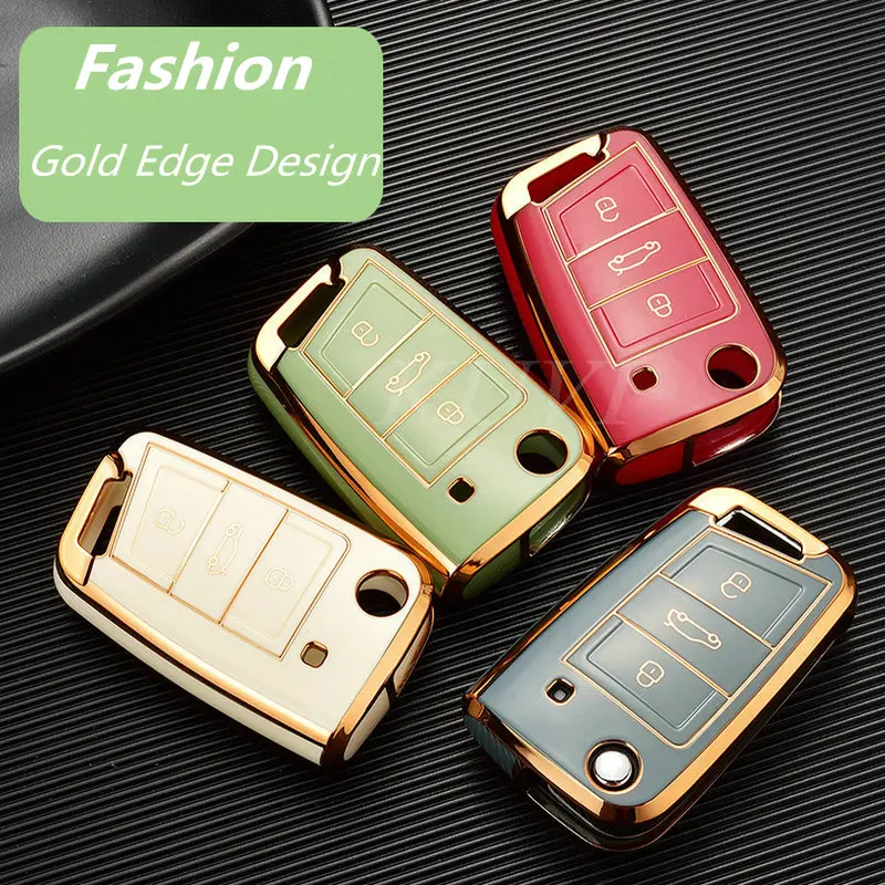 Car Key Case Cover For VW Volkswagen Golf 7 MK7 Tiguan MK2 Skoda Octavia Kodiaq Karoq Seat Ateca Leon