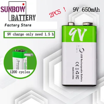 

2PC New 9V 6F22 650mAh USB lithium Rechargeable battery li-ion batteries for Multimeter Microphone Toys Remote Control KTV