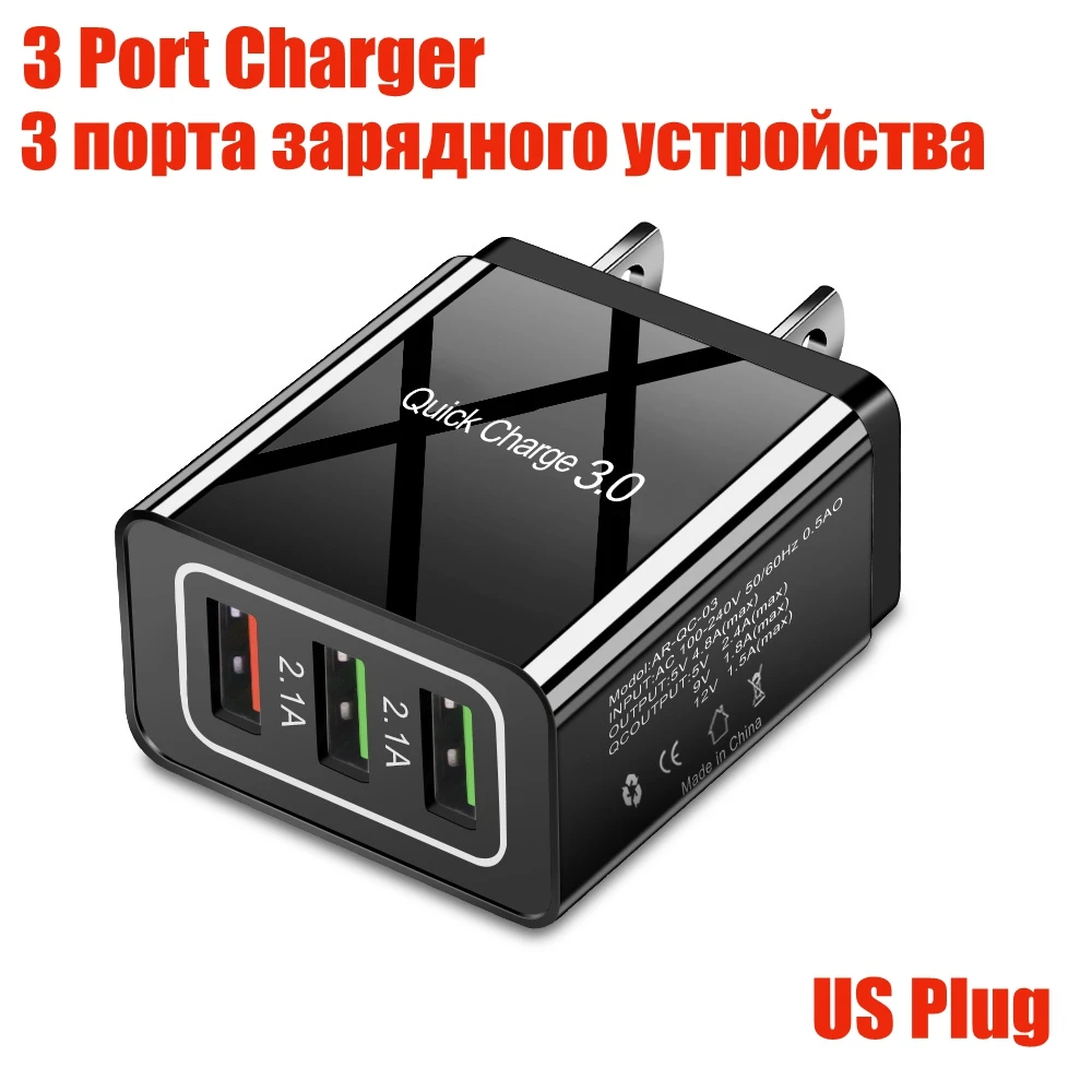 3U US Black 48 Вт Быстрая зарядка 3,0 USB зарядное устройство для телефона настенное 4 порта QC3.0+ 3 порта 5 в 3 А Быстрая Зарядка адаптер для iPhone X 7 samsung A50 Xiaomi - Тип штекера: 3U US Black