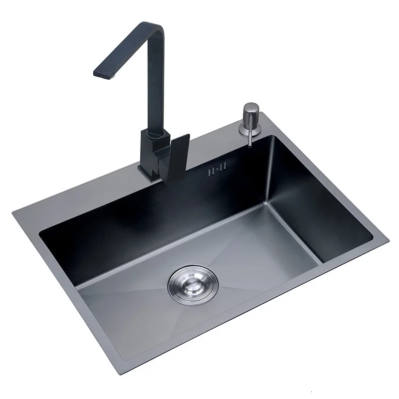Kitchen sink black technology 304 stainless steel simple manual sink sink sink basket and sewer pipe free delivery