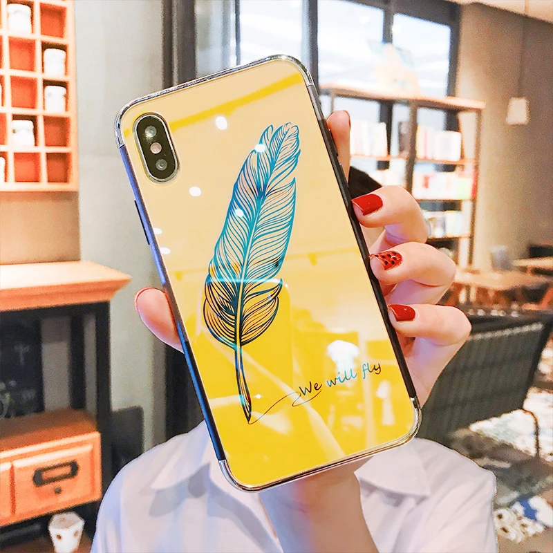 Для Iphone 6 7 8 S Plus X XR XS XSMAX роскошный перо Blueray мобильный телефон плотный чехол ТПУ силиконовый глянцевый грязестойкий чехол